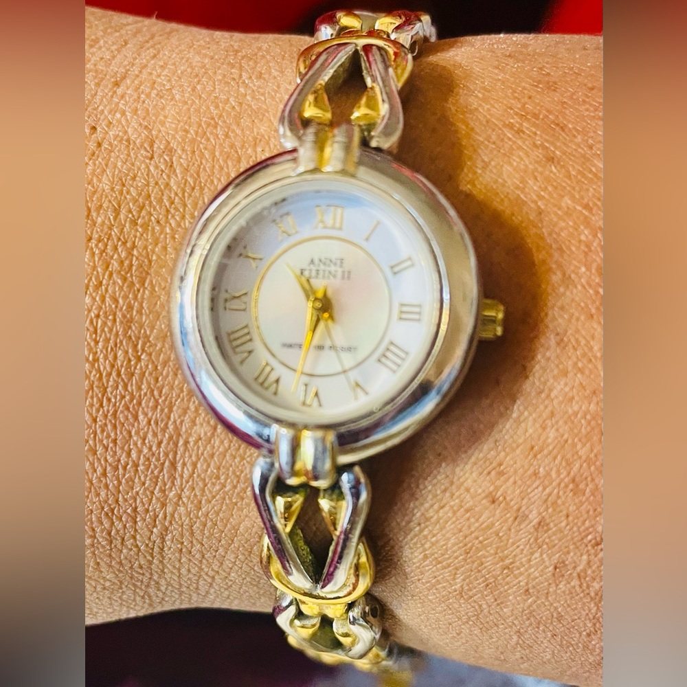 Vintage Anne Klein Two-Tone Quartz Roman Numeral Stainless Steel Watch Bracelet